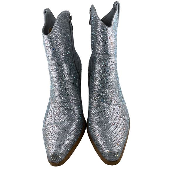 Western Cowboy Ankle Rhinestone Sparkly Boot Zip Up Pointed Toe Size 10M - Picture 2 of 7